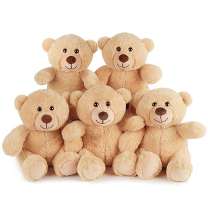 Teddy Bear Bulk Set 5 Pack 8 Inch Small Brown Soft Plush Stuffed Animals with Safe Lock-Washer Eyes Baby Shower Party Favor Decoration Gift for Kids Girls Boys Christmas Valentine