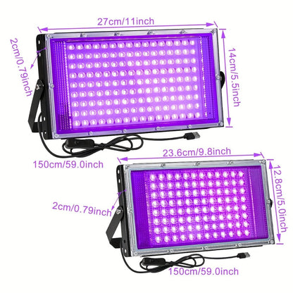 UV Black Light Flood Light 144 LED 385-400nm with USB Plug & Switch – Glow in the Dark Effect for Halloween Party Stage Lighting Body Paint Neon Poster Blacklight, Durable Plastic, 4 Pack