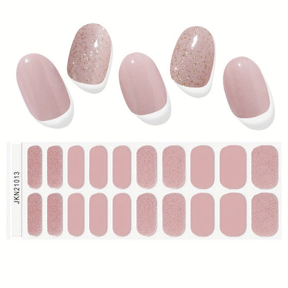 Gel Nail Art Kit Semi-Cured Nail Stickers 20 Designs with Portable UV Lamp Full Coverage Soft Gel Nail Patches Nude Nail Wraps for Women Party Birthday Gift Home Manicure