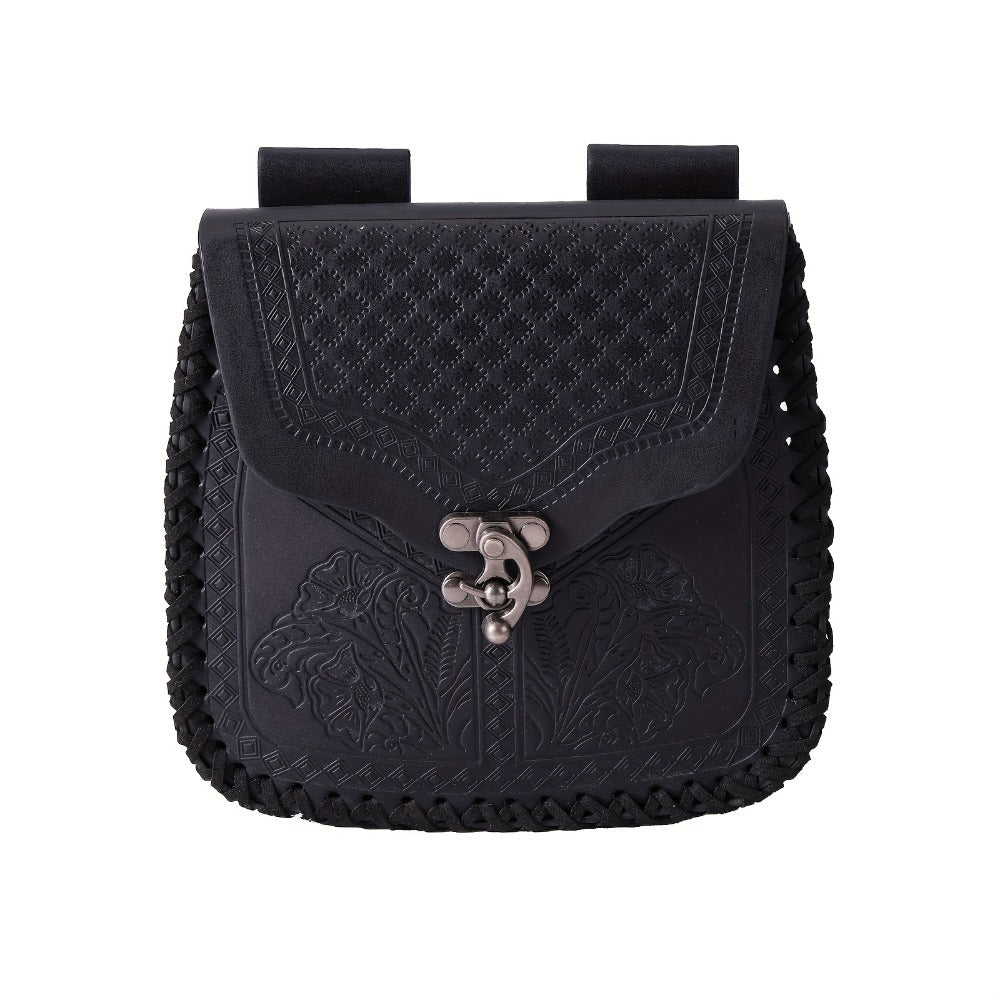 Dragon Embossed Faux Leather Waist Bag – Medieval Viking Norse Style Belt Pouch, Coin Purse Hip Bag for Renaissance Faire, Cosplay, LARP, Outdoor & Daily Use, Gift for Men Women, Black & Brown