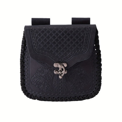 Dragon Embossed Faux Leather Waist Bag – Medieval Viking Norse Style Belt Pouch, Coin Purse Hip Bag for Renaissance Faire, Cosplay, LARP, Outdoor & Daily Use, Gift for Men Women, Black & Brown