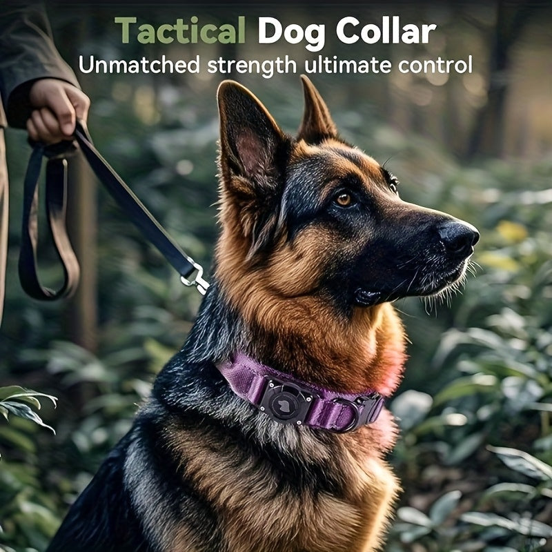 Tactical Dog Collar with AirTag Holder and Handle Adjustable Heavy Duty PC Case GPS Tracking Compatible for Medium Large Dogs M L XL 9 Colors No AirTag