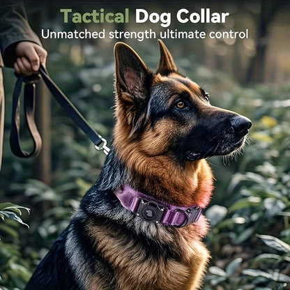 Tactical Dog Collar with AirTag Holder and Handle Adjustable Heavy Duty PC Case GPS Tracking Compatible for Medium Large Dogs M L XL 9 Colors No AirTag