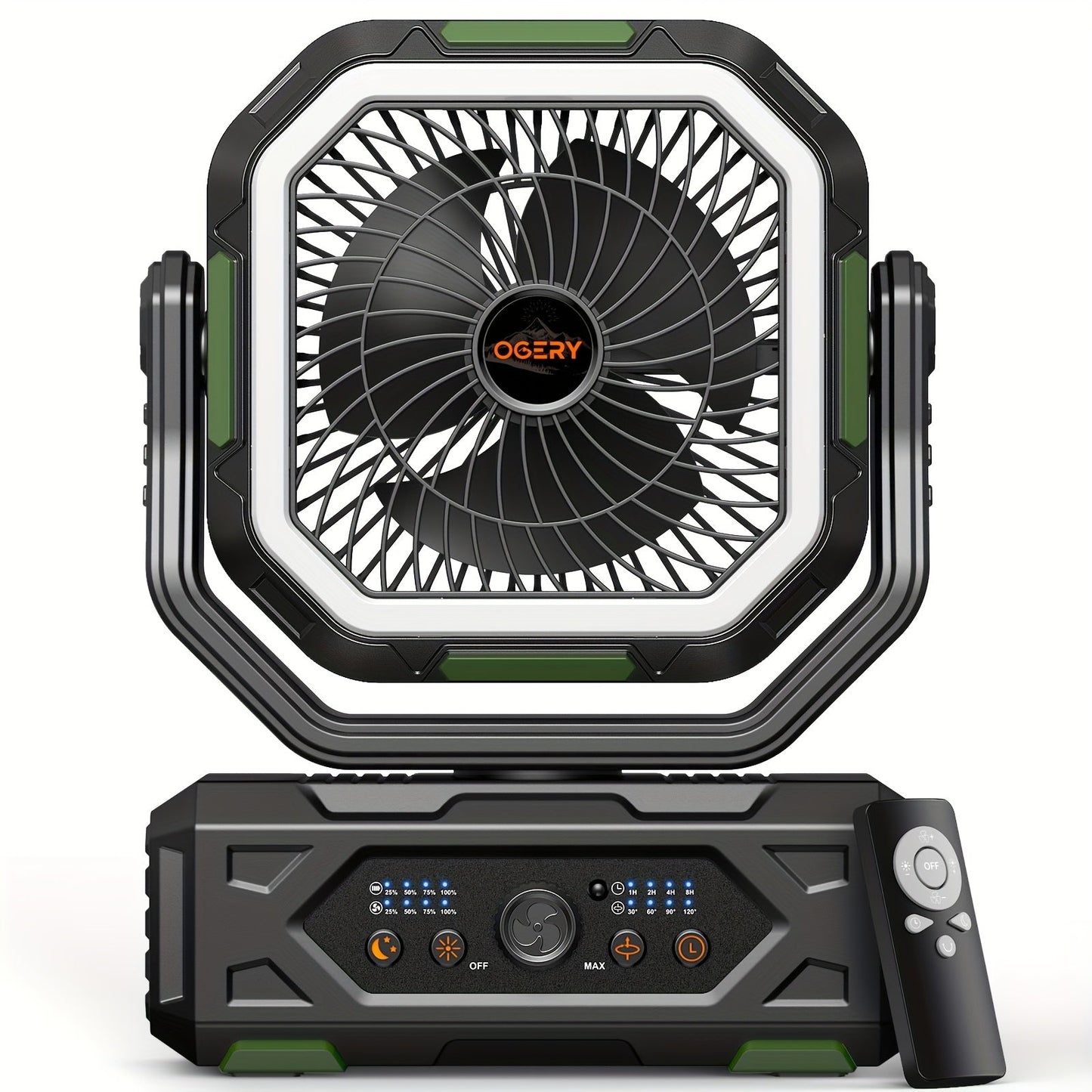 20000mAh Portable Camping Fan with LED Lantern – Rechargeable, 4-Speed, Oscillating, Remote & Timer Control | Tent, Travel, RV, Emergency & Bedroom Use