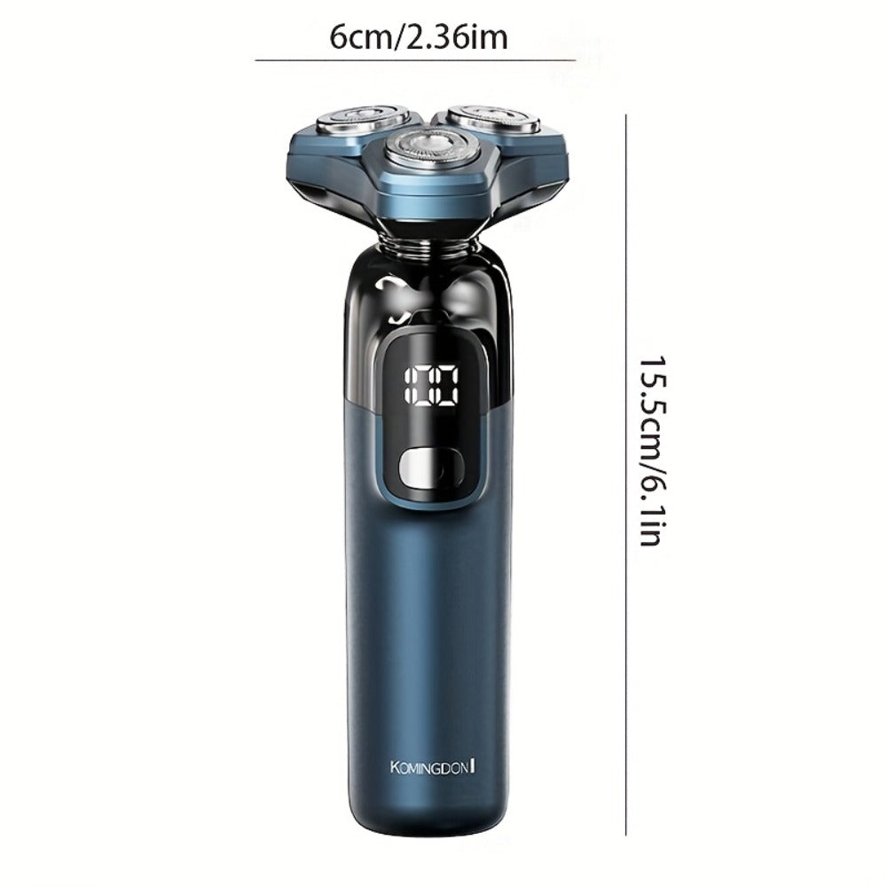 Rotary Shaver for Men 3-in-1 Cordless Rechargeable Electric Razor - Floating Head Wet Dry Shaver, 800mAh Lithium Battery, LED Display, Nose Hair & Sideburns Trimmer, Father's Day Gift