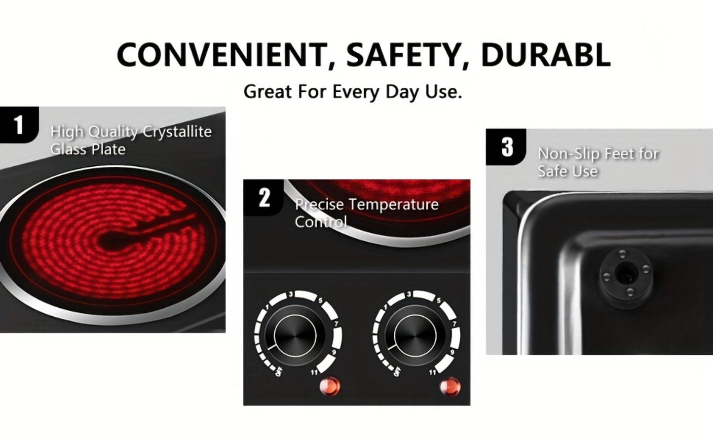 Electric Infrared Cooktop Double Burner Hot Plate – 1800W Portable Dual Temperature Control, Easy-Clean Smooth Surface, Countertop Infrared Stove for Home Kitchen & Dorm, Black or Silver