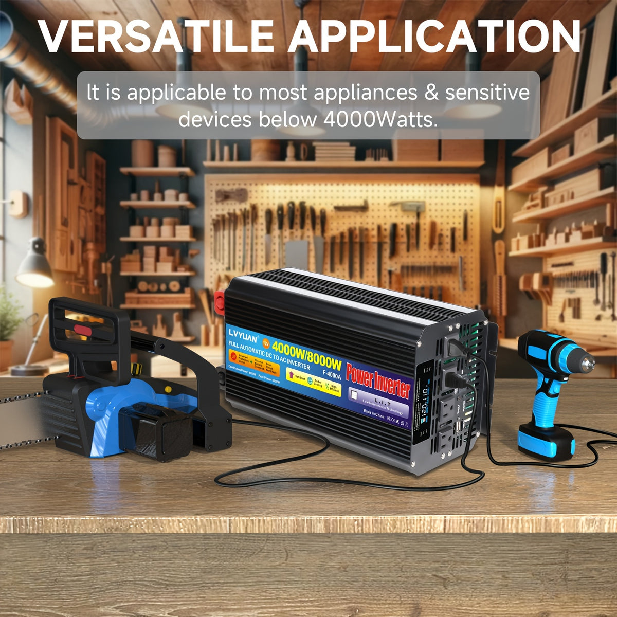 LVYUAN Car Power Inverter 600W/4000 Watt 12V To 110V With 4 AC Outlets, LCD Display, Wireless Remote Control, Car Power Inverter For Car, RV, Truck, Off Grid Solar System, Camping 24V Car Accessories, Without Battery