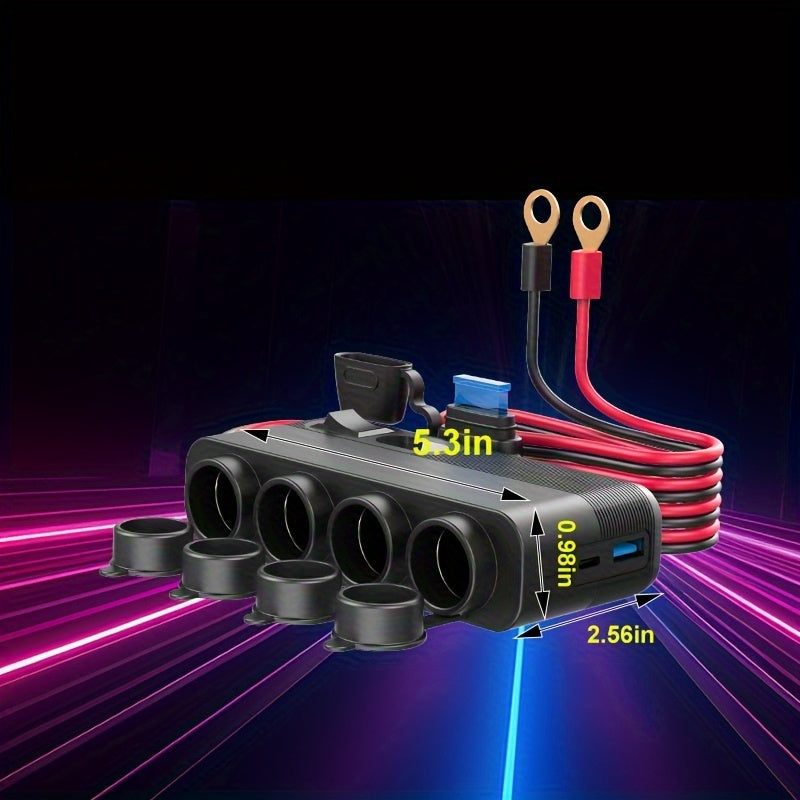 12V Socket Power Outlet, 10FT Cable 24V 216W Multi Port Outlet, 12 Volt Car Plug Lighter Socket, Power Supply Car Plug Outlet, Extension Cable With Perforated Terminal Direct Battery Adapter