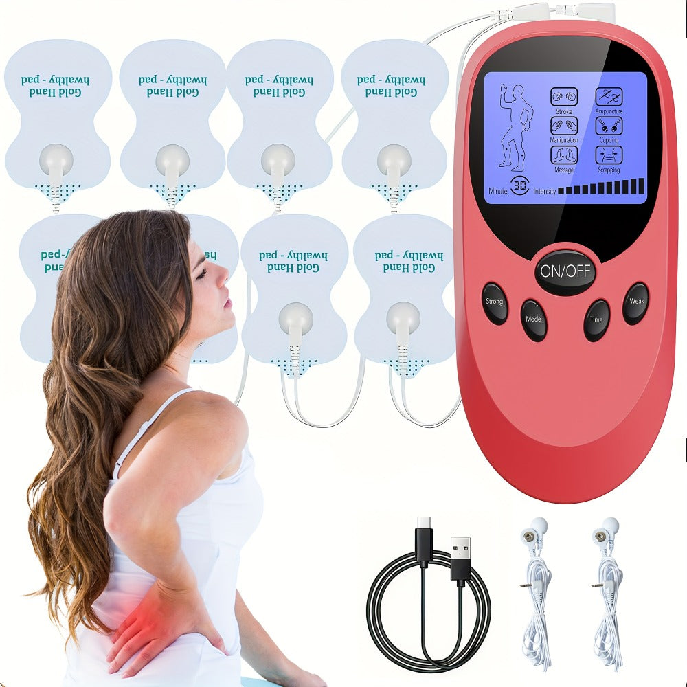 TENS EMS Dual Channel Muscle Stimulator Massager – 8 Electrodes for Back, Shoulder & Knee Pain Relief, Muscle Recovery, Portable Electric Pulse Therapy Device