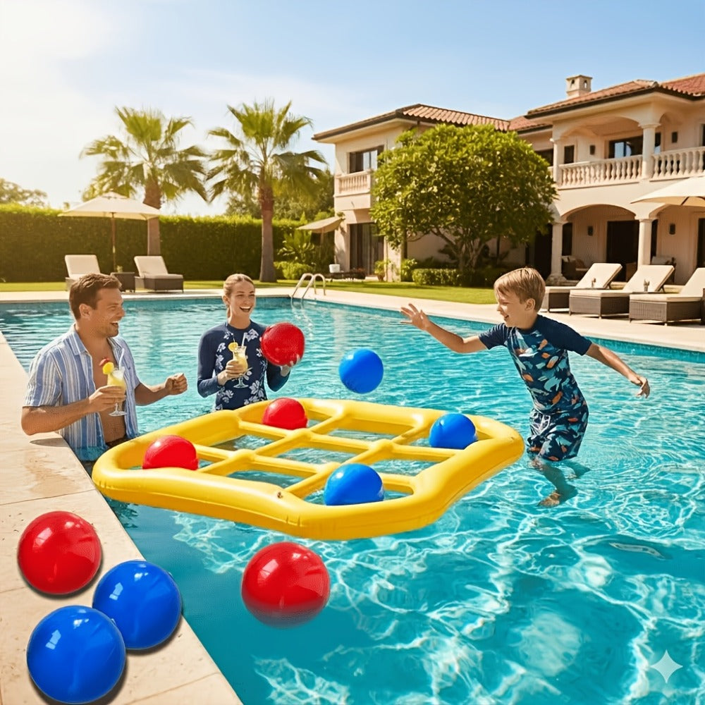 Floating Tic Tac Toe Pool Game Set for Family & Adults – Giant Inflatable Board with 10 Balls & Air Pump, Swimming Pool Lake Party Toy for 2-10 Players, Summer Outdoor Water Game