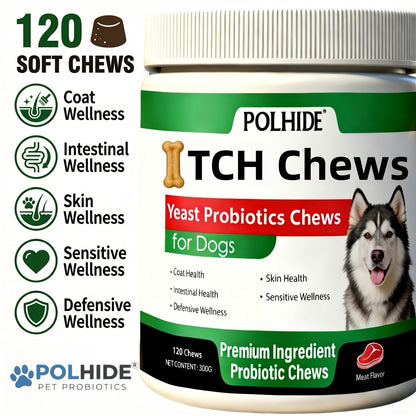 Dog Probiotic Chews 120 Count Heart-Shaped Soft Chews with Yeast & Meat Flavor | Supports Gut Health Coat & Immunity | All Breeds All Ages | 120-Day Supply Pet Digestive Supplement Daily Wellness Chew