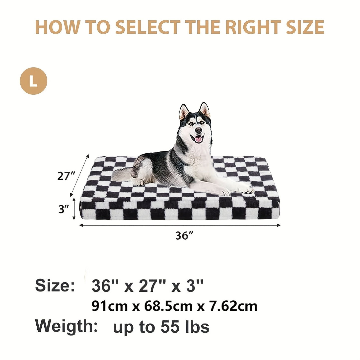 Orthopedic Dog Bed with Removable Washable Cover – Non-Slip Bottom, Black & White Plaid, Soft Memory Foam Dog Sofa Bed for Small Medium Large Dogs, S M L XL XXL Sizes