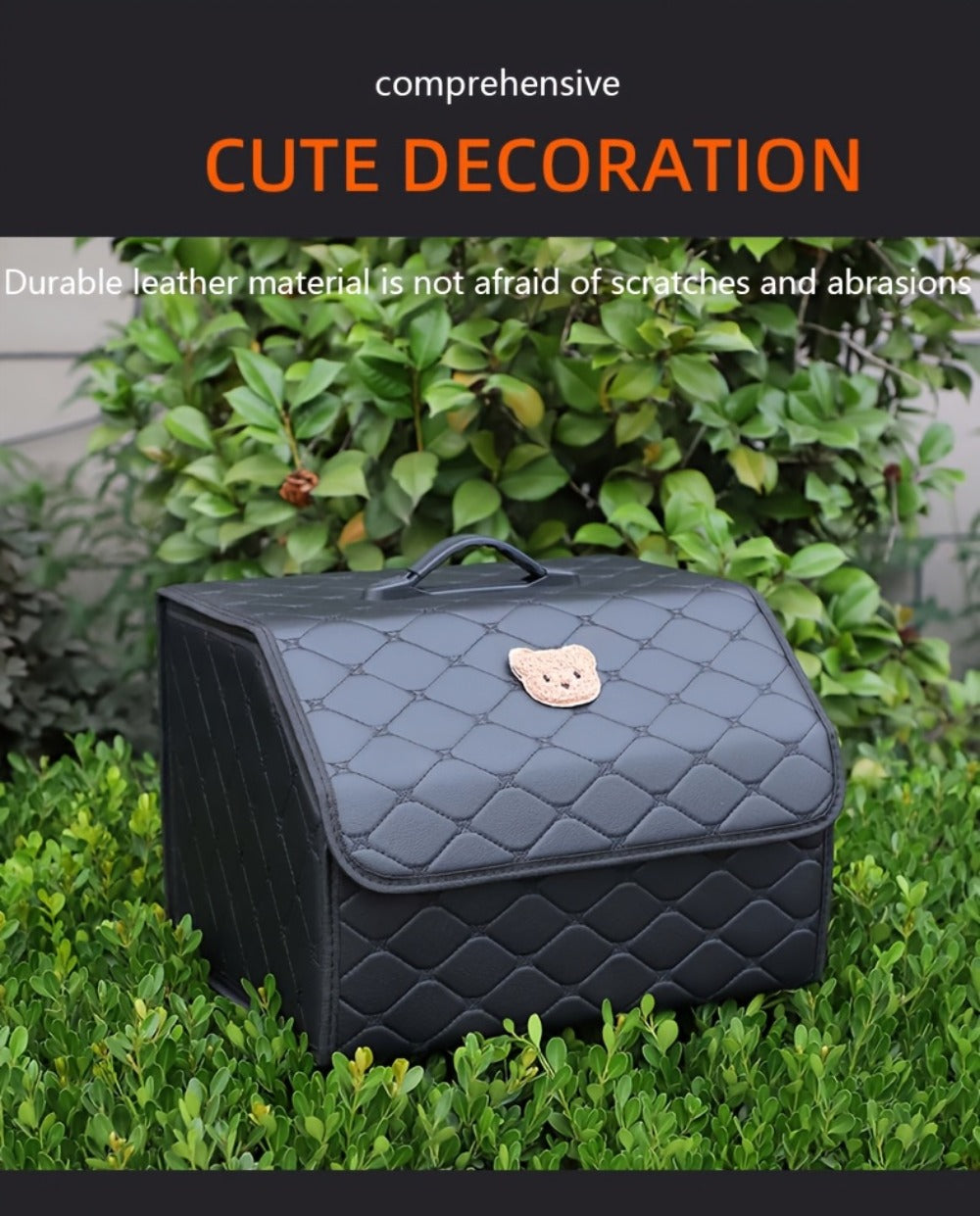 Car Trunk Storage Box Foldable Faux Leather Organizer – High-Capacity 30L/35L Vehicle Cargo Box, Multi-Pocket Space-Saving Trunk Organizer for Women, Daily Use & Road Trips