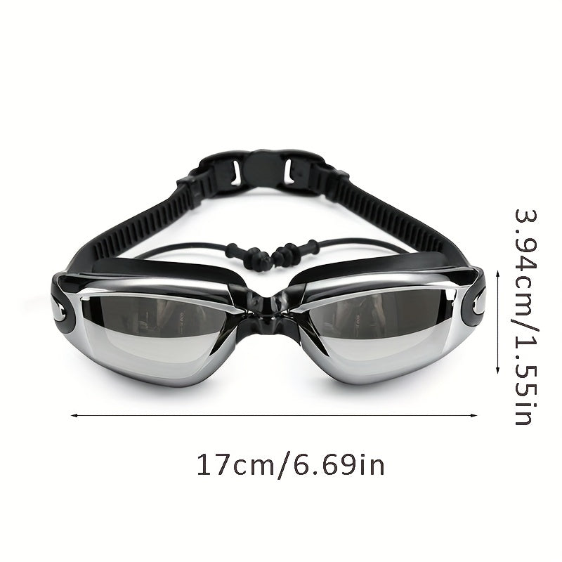 Anti-Fog Racing Swim Goggles Set 6-in-1 - HD UV Protection Silver Coated PC Lens, Waterproof PU Swim Cap, Nose Clip, Earplugs, Goggle Case & Storage Bag for Adult Men Women Pool Training Competition