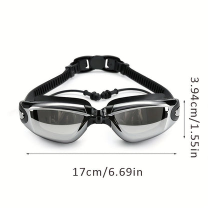 Anti-Fog Racing Swim Goggles Set 6-in-1 - HD UV Protection Silver Coated PC Lens, Waterproof PU Swim Cap, Nose Clip, Earplugs, Goggle Case & Storage Bag for Adult Men Women Pool Training Competition