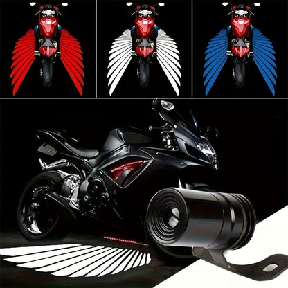 LED Angel Wing Motorcycle Projection Light Ground Shadow Decorative Atmosphere Light for Motorcycles Scooters Night Riding Visibility, 36V Universal Fit, White Blue Red Options with Mounting Kit