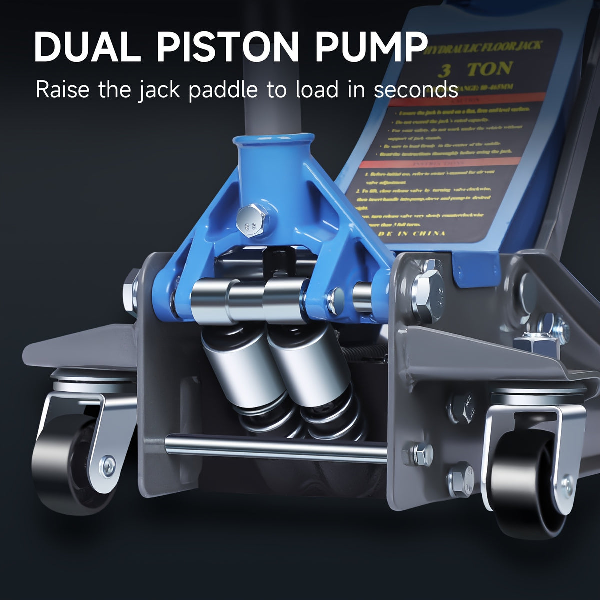 3 Ton Hydraulic Power Units Low Profile Floor Jack - Dual Piston Quick Lift Pump - Heavy Duty Carbon Steel Hydraulic Power Equipment for SUVs, Trucks - Blue