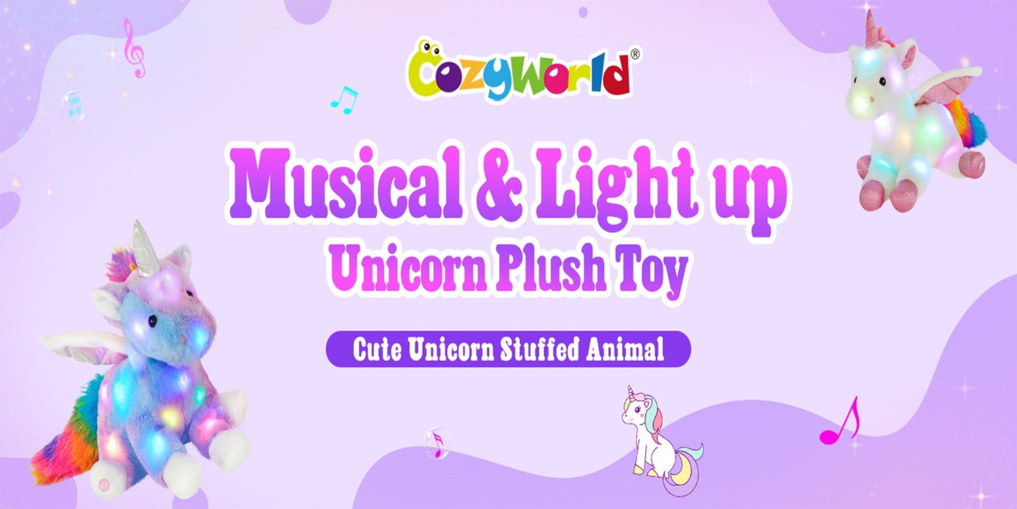 Light Up Unicorn Plush Toy with Glowing Rainbow LED & Music – Glow in the Dark Stuffed Animal for Kids, Girls, Birthday, Christmas & Holiday Gift