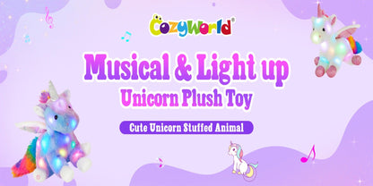 Light Up Unicorn Plush Toy with Glowing Rainbow LED & Music – Glow in the Dark Stuffed Animal for Kids, Girls, Birthday, Christmas & Holiday Gift
