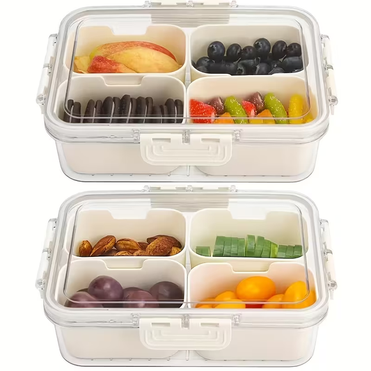 Snack Tray with Lid & Separate Compartments 2-Pack Portable Bento Box – BPA-Free PET Dishwasher Safe Divided Platter for Picnic Lunchbox Party Office Travel Kids