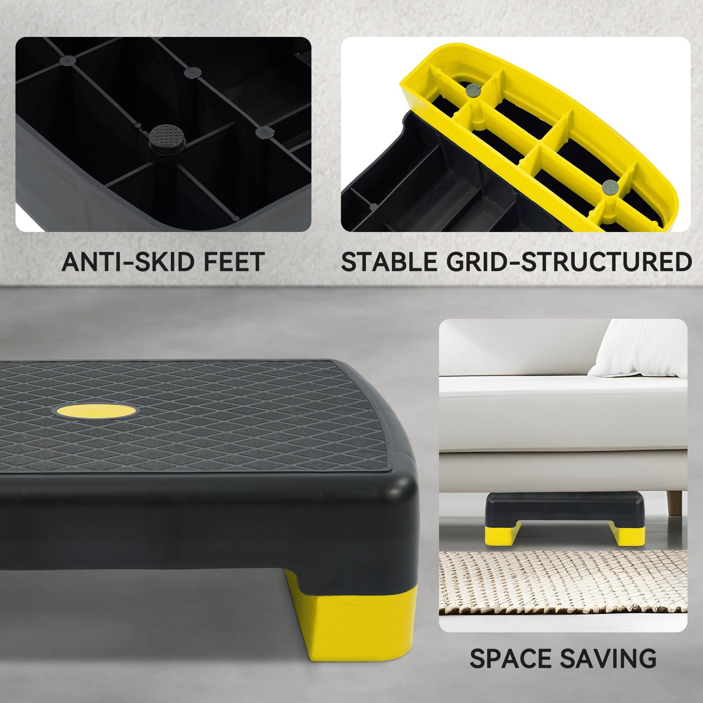 Aerobic Step Platform Adjustable Height with 2 Risers – Non-Slip Workout Stepper 18"x11", 440 LB Capacity, Space-Saving Design for Home Gym Cardio, Strength & Toning, 4 Color Options