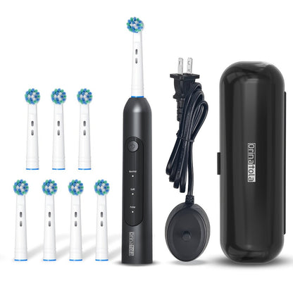 Rotating Electric Toothbrush with 8 Replacement Heads – Wireless Induction Charging, 3 Cleaning Modes, IPX7 Waterproof, Oral Care Gift for Family, Friends & Parents – Blue, Purple, Black