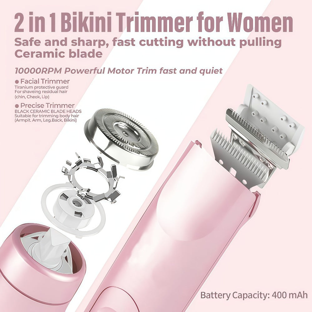 Electric Hair Trimmer for Women Dual Head IPX7 Waterproof USB Rechargeable Painless Bikini Trimmer Face Body Shaver Arms Legs Underarm Bikini Line Sensitive Skin Pink Special Edition Gift Set