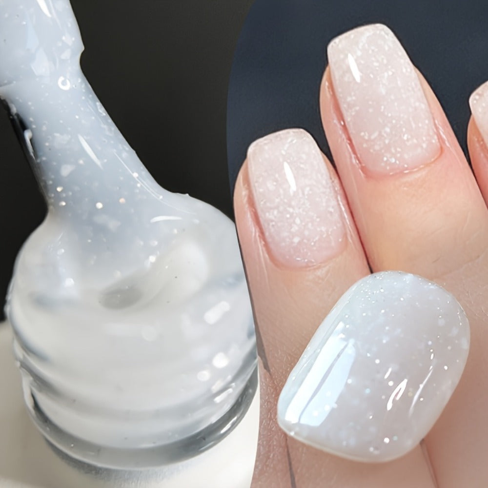 Glitter Jelly Gel Nail Polish Snowflake Sequin Pink Soak-Off UV LED – Semi-Permanent Sparkle Gel Varnish 10ml, Long-Lasting Christmas Holiday Winter Nail Art for DIY Salon Manicure Women