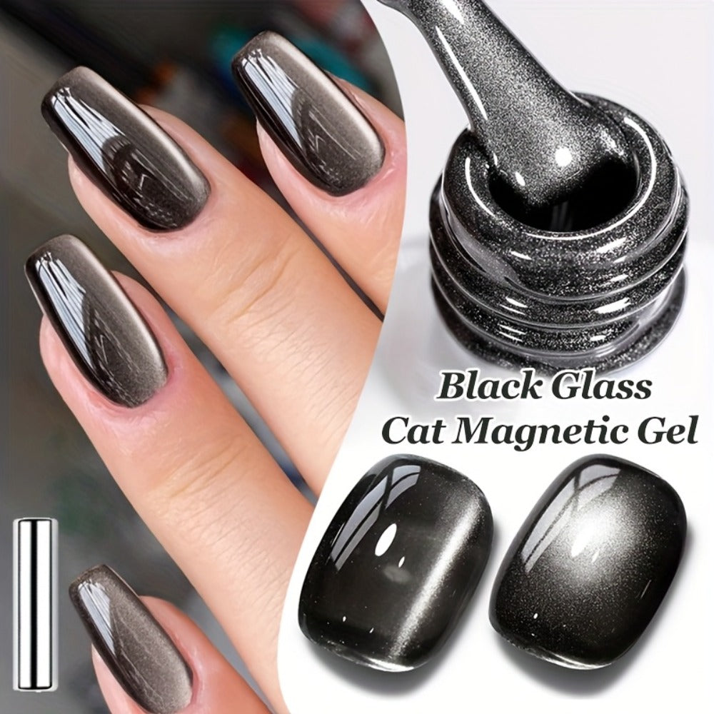 Black Cat Eye Magnetic Gel Nail Polish 10ml Glass Bead Iridescent Multicolor Shimmer – Soak-Off UV LED 30-Day Wear Shiny Line Effect, Salon Quality Nail Art for Women DIY Home Manicure