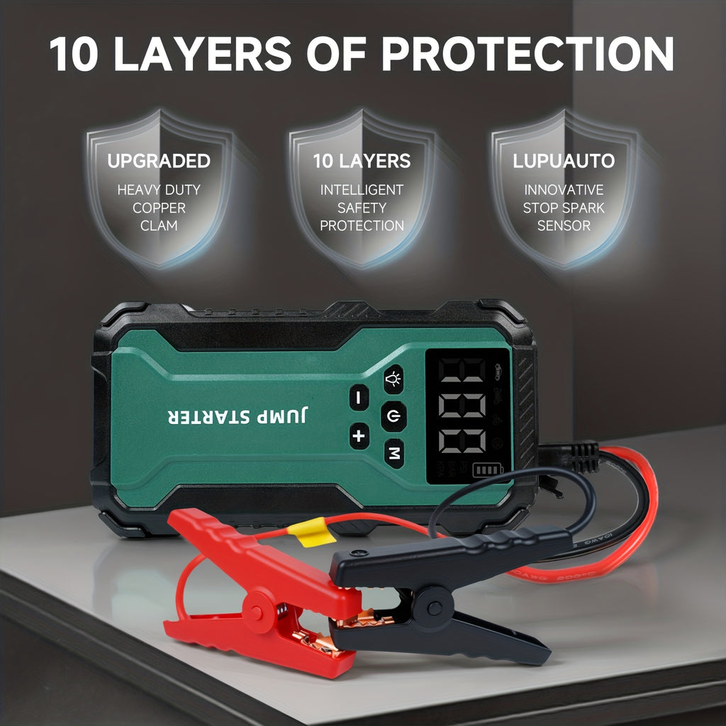 10000A 7-in-1 Multi-functional Emergency Start Power Supply with Air Pump, 150PSL Portable Car Battery Starter, Digital Tire Inflator, Suitable for 2.64 Gallon Gasoline Or 2.38 Gallon Diesel Battery, LED Emergency Light, Car Emergency Tool.