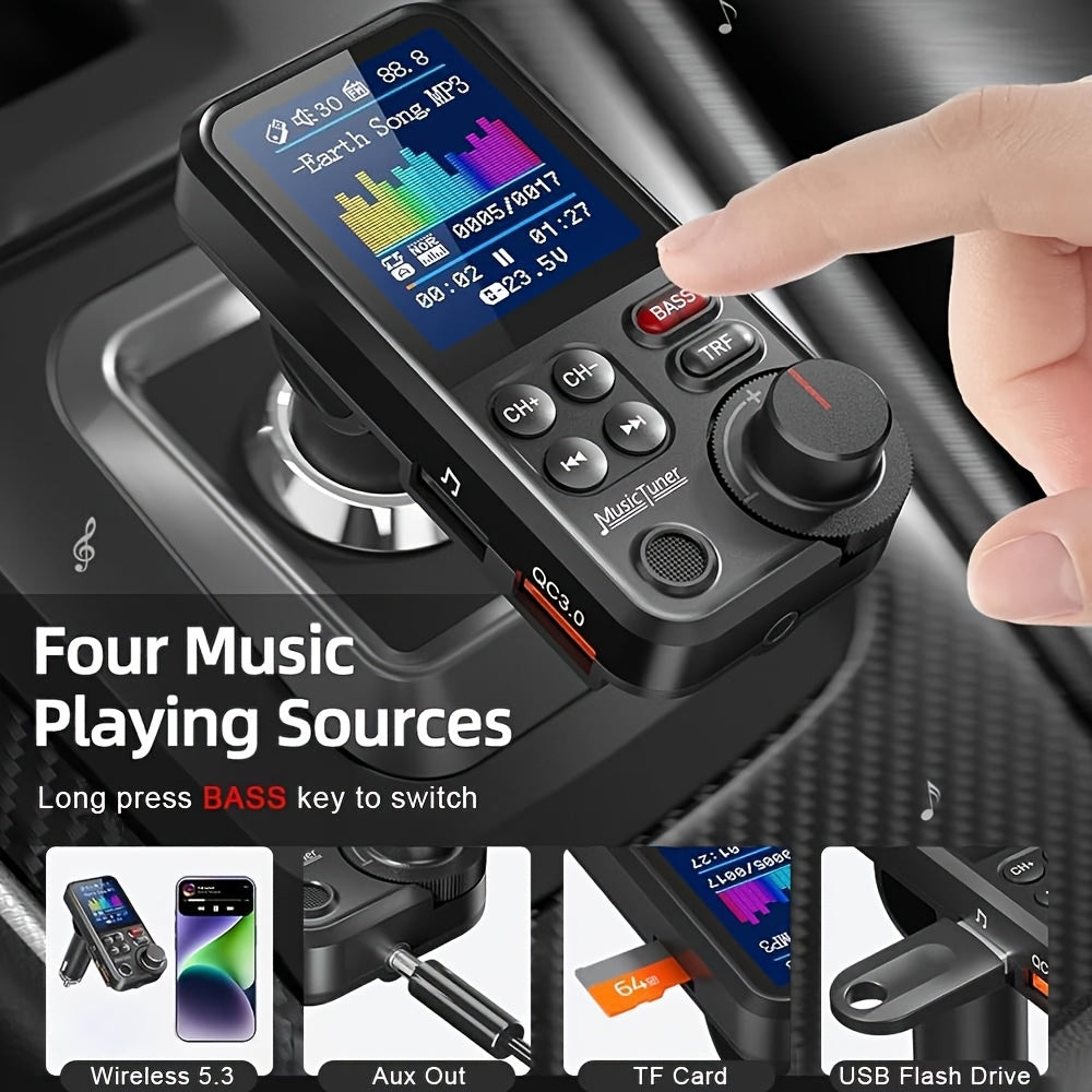 for Car FM Wireless Transmitter with 1.8” Color Screen, BT Wireless Adapter, Powerful Microphone, FM Modulator, 18W Car Charger Compatible, Hands-Free Calls & Music Streaming, Compatible for Smartphones/Tablets in Vehicle Stereo