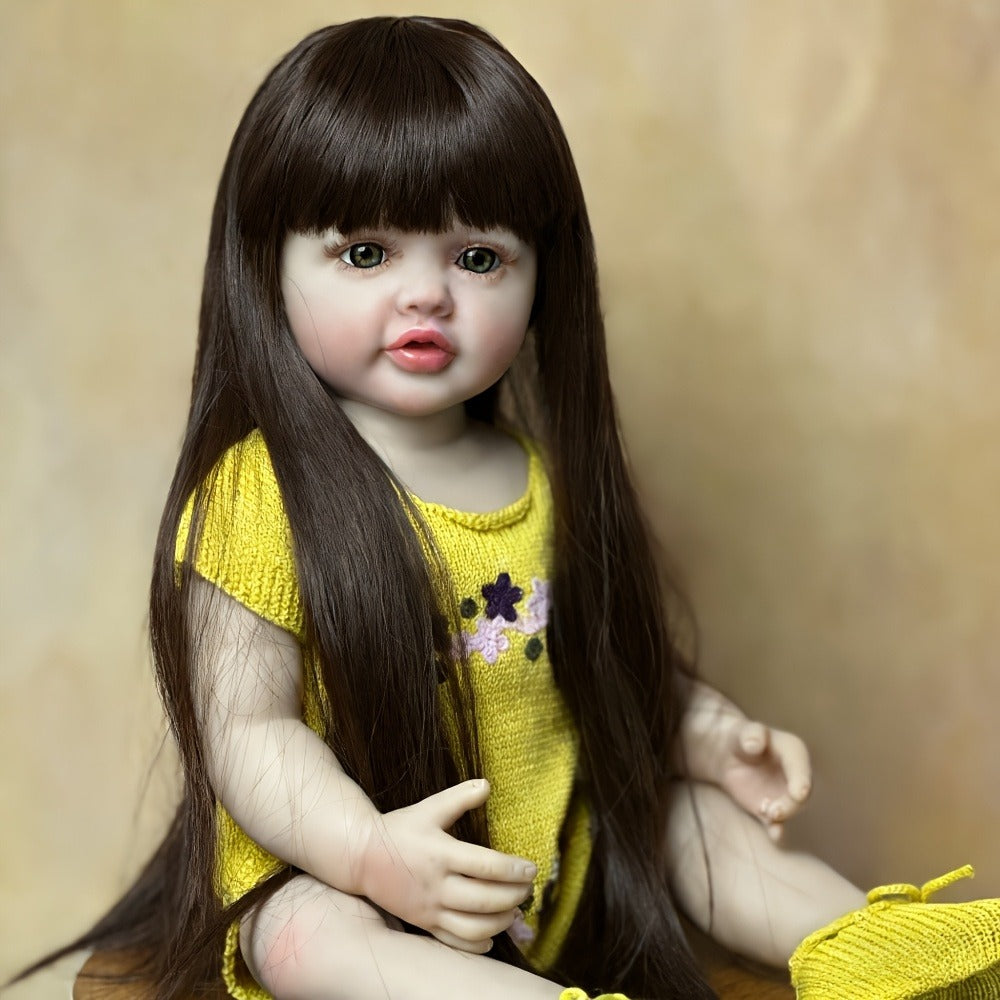 Reborn Baby Doll 22 Inch Princess Toddler Full Vinyl Body Can Stand Sit & Lie Bath-Safe 1.4kg – Acrylic Eyes Attached Wig Includes Outfit Pacifier Bottle & Birth Certificate, Realistic Girl Gift 55cm