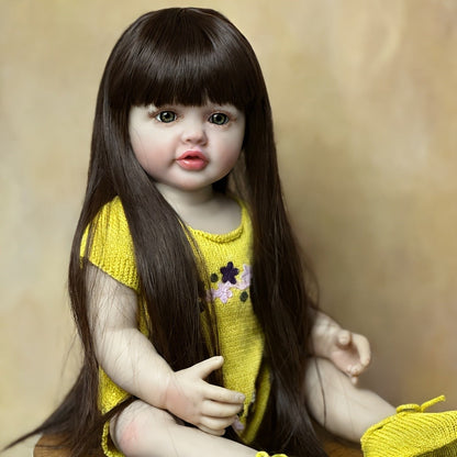 Reborn Baby Doll 22 Inch Princess Toddler Full Vinyl Body Can Stand Sit & Lie Bath-Safe 1.4kg – Acrylic Eyes Attached Wig Includes Outfit Pacifier Bottle & Birth Certificate, Realistic Girl Gift 55cm