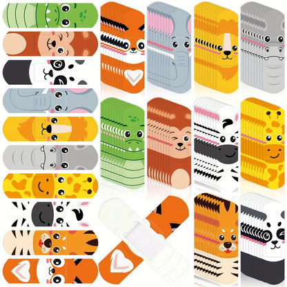 Animal Print Bandages 200pcs - Cute Kids Adhesive Bandages with 10 Fun Animal Designs, PE Waterproof Wound Care Strips for Minor Cuts & Scratches, Family First Aid Kit Refill