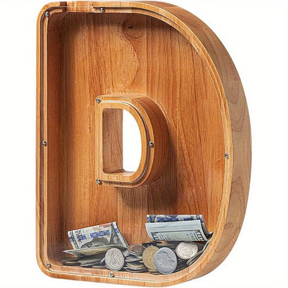 Wooden Letter Penny Bank – Alphabet Coin Bank Savings Box for Kids & Adults, Personalized Money Bank Birthday Gift, A to Z Initial Letter Bank