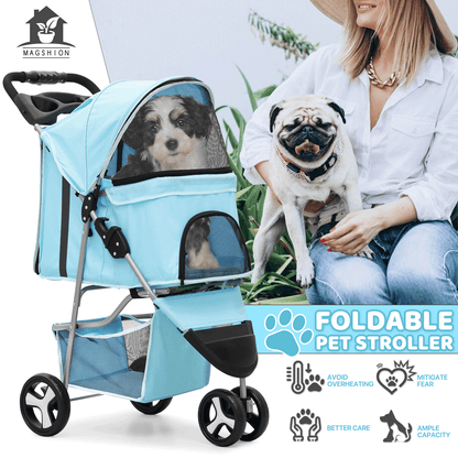 Pet Jogger Stroller 3-Wheel for Small & Medium Dogs & Cats up to 33 lbs - Foldable Oxford Waterproof Dog Cat Pram with 360° Swivel Wheels, Shock Absorber, Rear Brakes, Cup Holder & Storage Basket, 11 Colors
