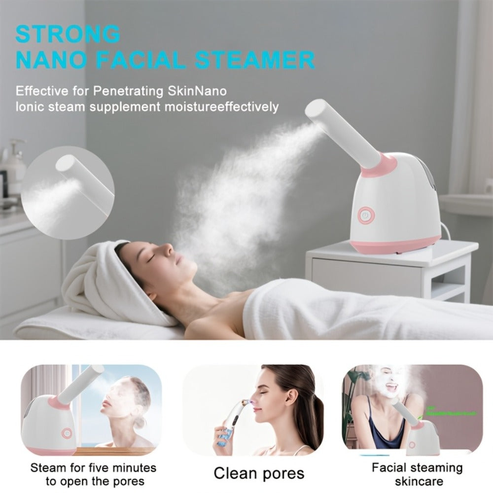 Facial Steamer Nano Ion Mist - Deep Pore Cleansing Home Spa Face Steamer with 360° Rotatable Arm, Blackhead Remover, Portable & Salon-Grade Skin Hydration Beauty Tool