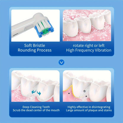 Sonic Electric Toothbrush with Smart Timer & 3 Cleaning Modes - IPX7 Waterproof, 4 Brush Heads, 600mAh USB Fast Charge, Round Tip Soft Bristles, Rechargeable Adult Toothbrush for Deep Clean