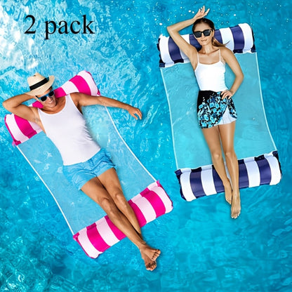 4-in-1 Inflatable Pool Float Hammock 2-Pack for Adults – Floating Bed, Lounge Chair, Drifter & Saddle, Striped Water Hammock for Swimming Pool Lake Beach River, Blue Dark Blue Rose Red