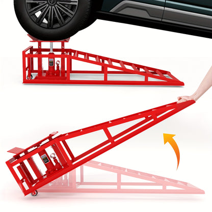 Hydraulic Car Ramps, 2 Pack Car Ramp High Lift, 11050LBS Automotive Truck Cars Service Ramps, Low Profile Oil Change Ramps with Support Jack for Car Truck Trailer Garage Repair (Red)