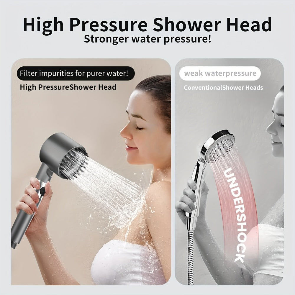 High Pressure Shower Head Set 4-Piece – Turbine Spray Wall Mounted, 3-Stage Adjustable Mode, 6 Water Filters & 68" Hose, Skin-Friendly Bathroom Shower Upgrade Kit
