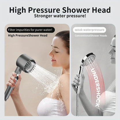High Pressure Shower Head Set 4-Piece – Turbine Spray Wall Mounted, 3-Stage Adjustable Mode, 6 Water Filters & 68" Hose, Skin-Friendly Bathroom Shower Upgrade Kit