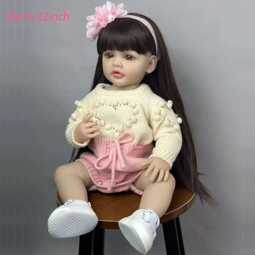 Reborn Baby Doll 22 Inch Full Vinyl Body Bath-Safe with Lifelike Weight Acrylic Eyes & Wig Hair – Includes Clothes Pacifier Bottle & Birth Certificate, Realistic Newborn Girl Gift for Kids & Collectors 55cm