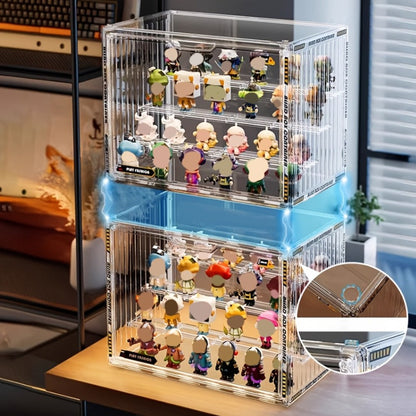Acrylic Display Case for Figures 3 & 4 Tiers with Adjustable Dividers – Clear Dust-Proof Showcase Box with Magnetic Door for Collectibles, Action Figures & Miniatures