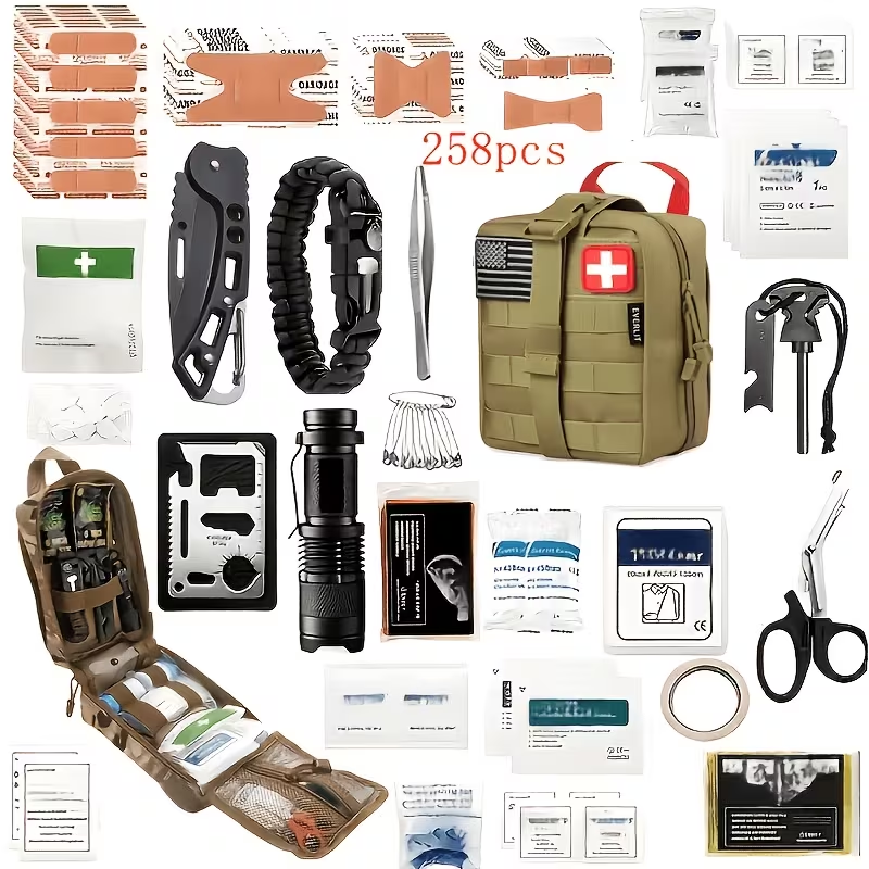 Outdoor Survival Gear Set 11/13/258-Piece – Professional Emergency Kit with Fire Starter & Compass | Multi-Tool Outdoor Equipment for Camping, Hiking & Adventure