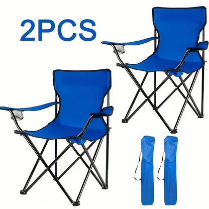 Foldable Camping Chairs Set of 2 Steel Frame Oxford Cloth with Cup Holder Solid Back Portable Folding Chair with Storage Bag for Camping BBQ Backyard Outdoor Indoor Picnic Beach Holiday Gift