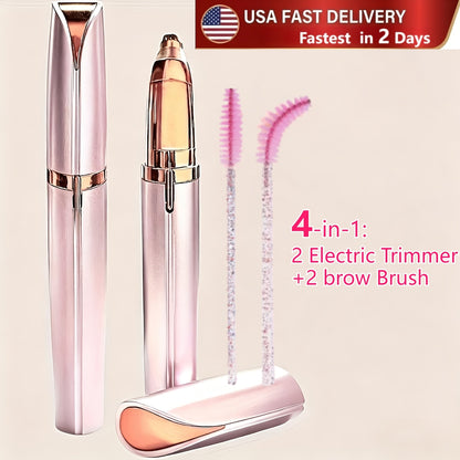 Electric Eyebrow Trimmer for Women 2 Pack, USB Rechargeable Painless Precision Eyebrow Razor Pen, Portable Hair Remover for Face Lip Leg Armpit – Pink White Colorful