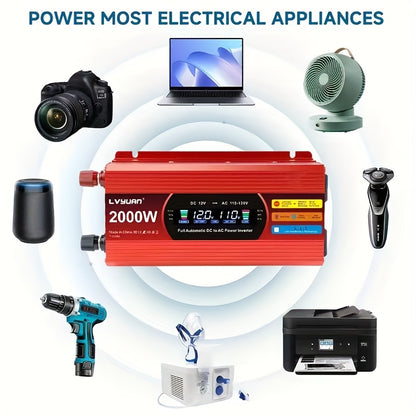 Car Power Inverter 200W / 1000W / 3000W - DC 12V to 110V AC Converter with LCD Display, Dual AC Outlets & Dual USB | For Car, Truck, Boat & Home