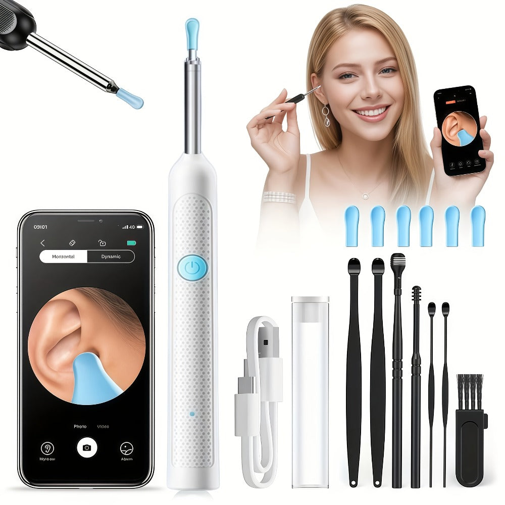 Visual Ear Pick Set 7-Piece Earwax Removal Tool with Camera and Light – Ear Pick Covers Included, Compatible with All Smartphones, Safe Home Ear Cleaning Kit for Adults