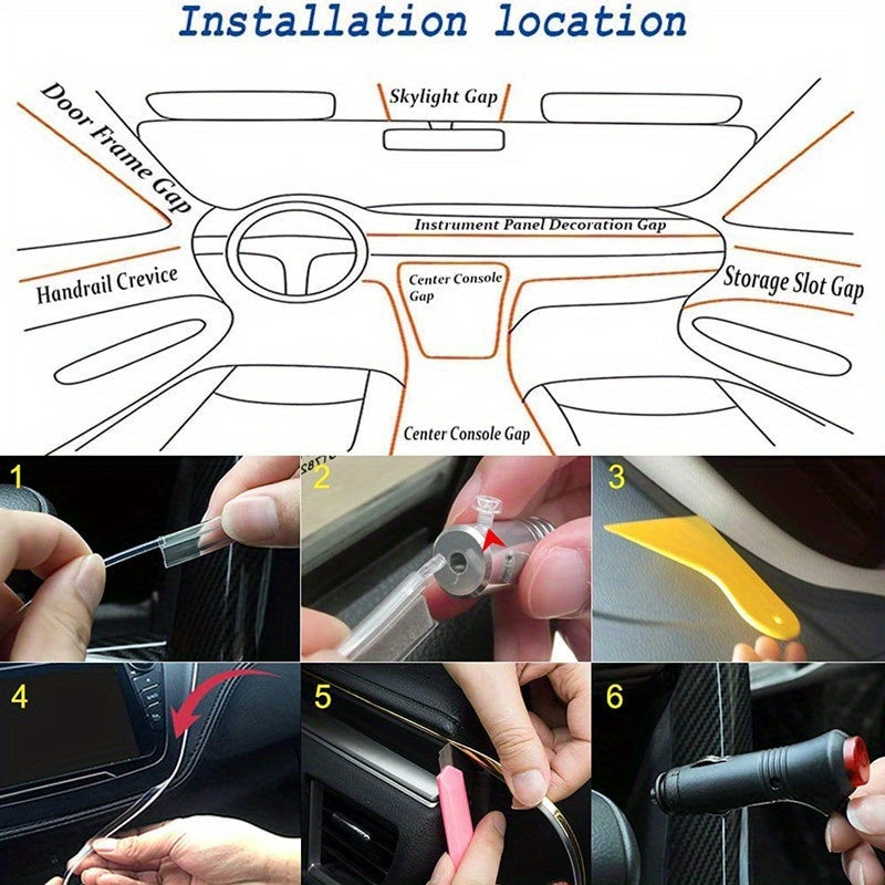 Automotive LED Interior Light Strip, 5 in 1 236 Inch/ 6 in 1 315 Inch RGB Multi-Color, with Optical Fiber Ambient Lighting Kit, Remote Control And APP Control, Car Car Plug LED Light Strip with Music Synchronization Mode, Without Battery